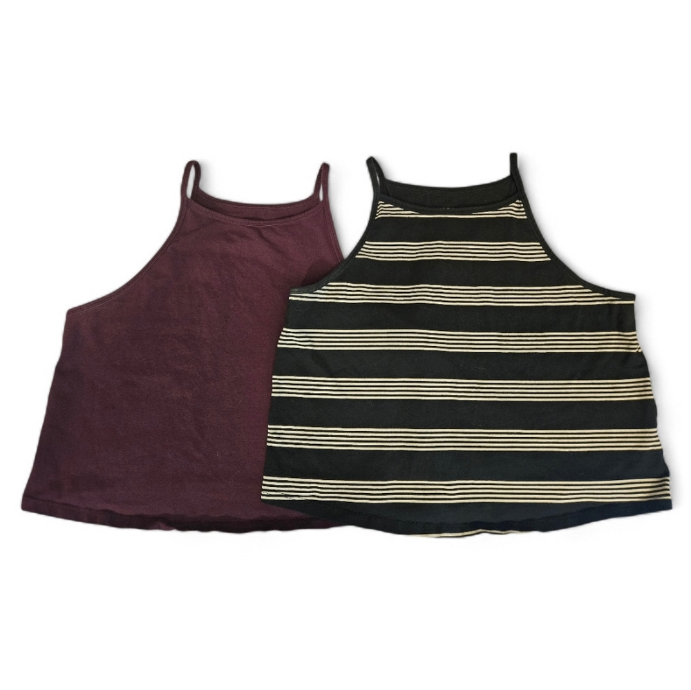 [Bundle of 2] Torrid Size 2 High Neck Halter Tank Tops - Plum & Striped
